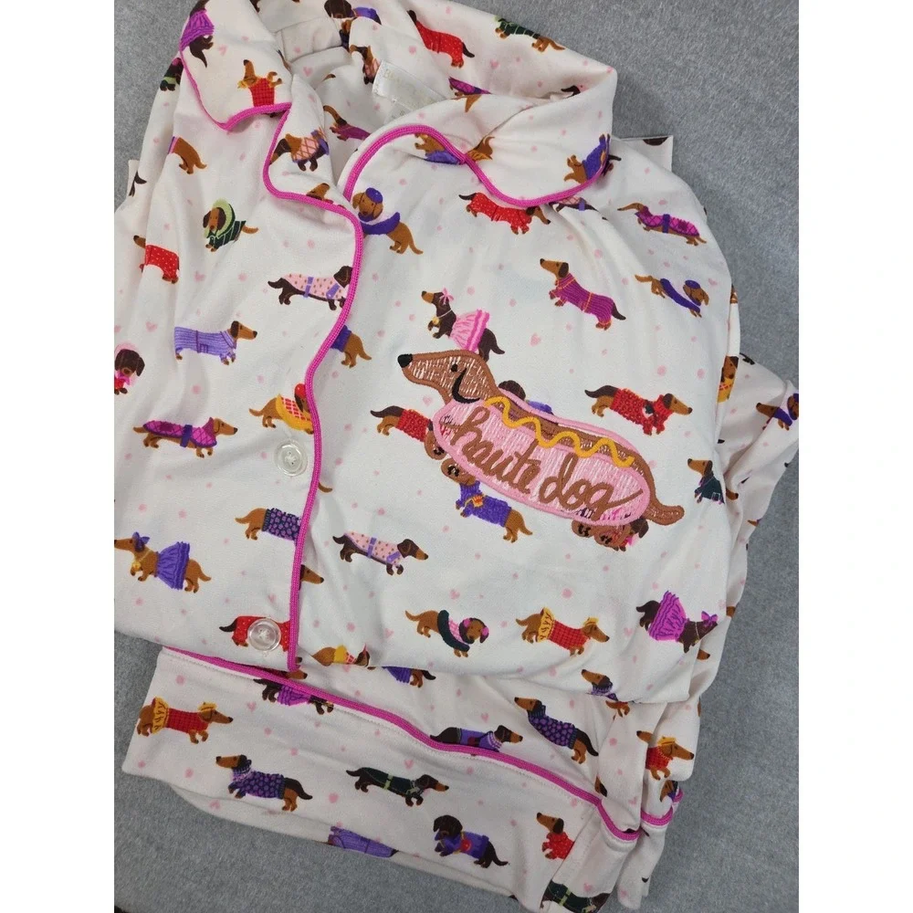 Beauty Sleep Social S Pajama Lounge Set Haute Dog Dachshunds in Sweaters Print